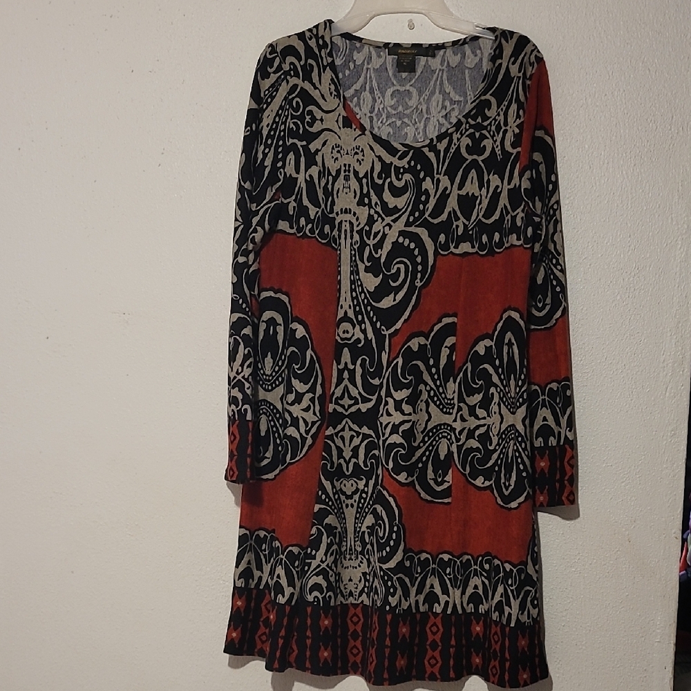 Red and Black Long Sleeve Scoop Neck Sheath Dress